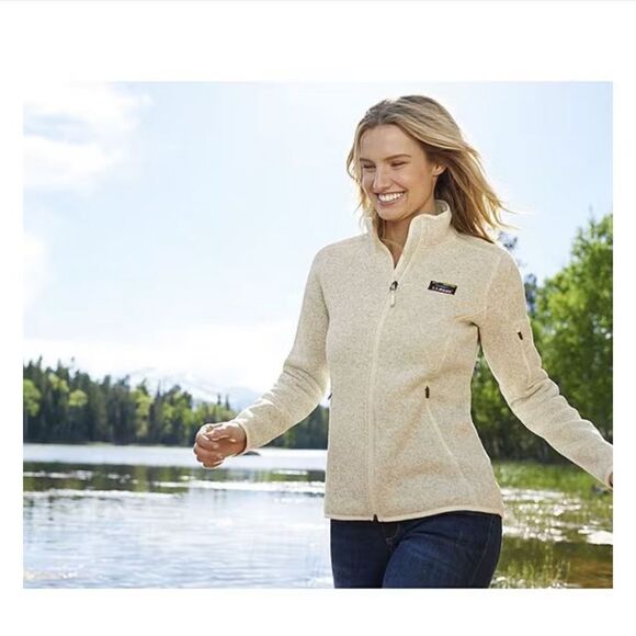L.L.Bean Sweater Fleece Full-Zip Jacket Cream Beige Outdoor Casual - Picture 7 of 7